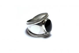 Bague Ethnique Chic Pierre Noire Argent